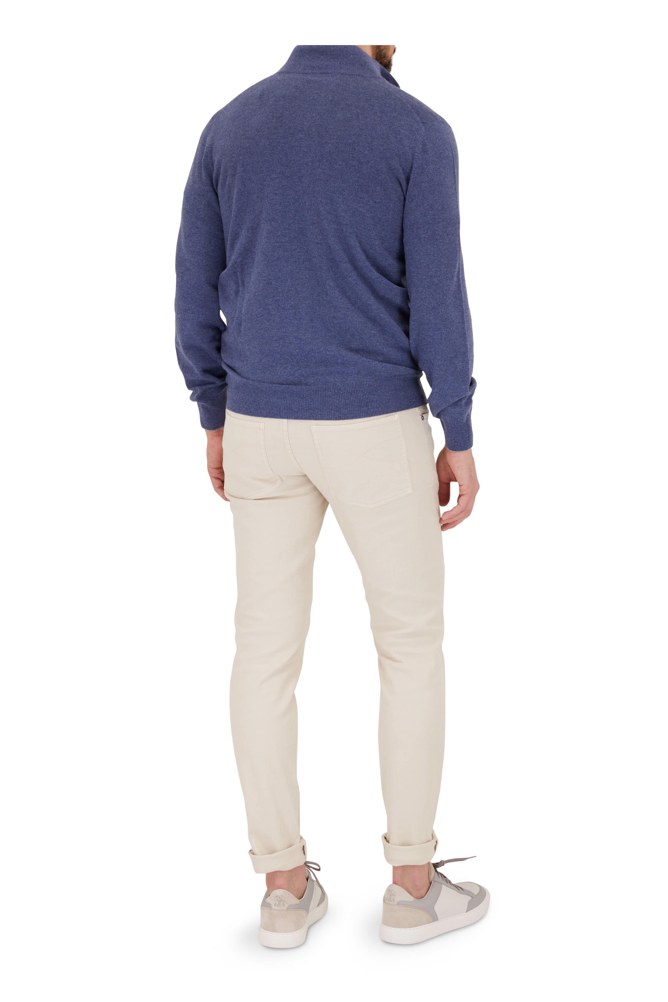 Brunello Cucinelli Denim Cashmere Quarter Zip Pullover