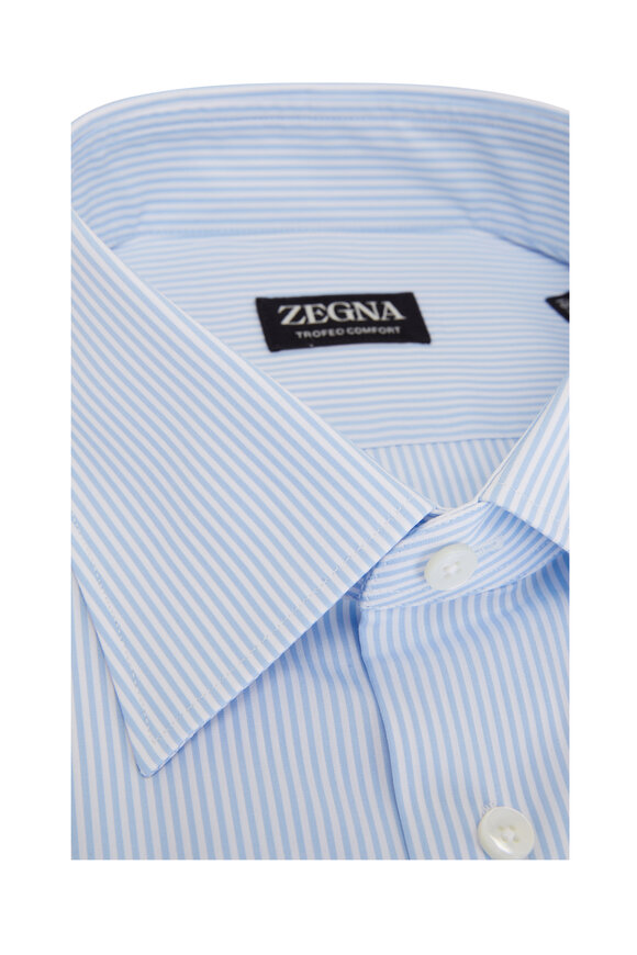 Zegna Trofeo Light Blue White Stripe Dress Shirt