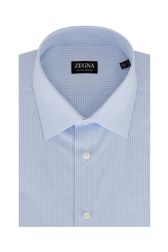 Zegna Trofeo Light Blue White Stripe Dress Shirt