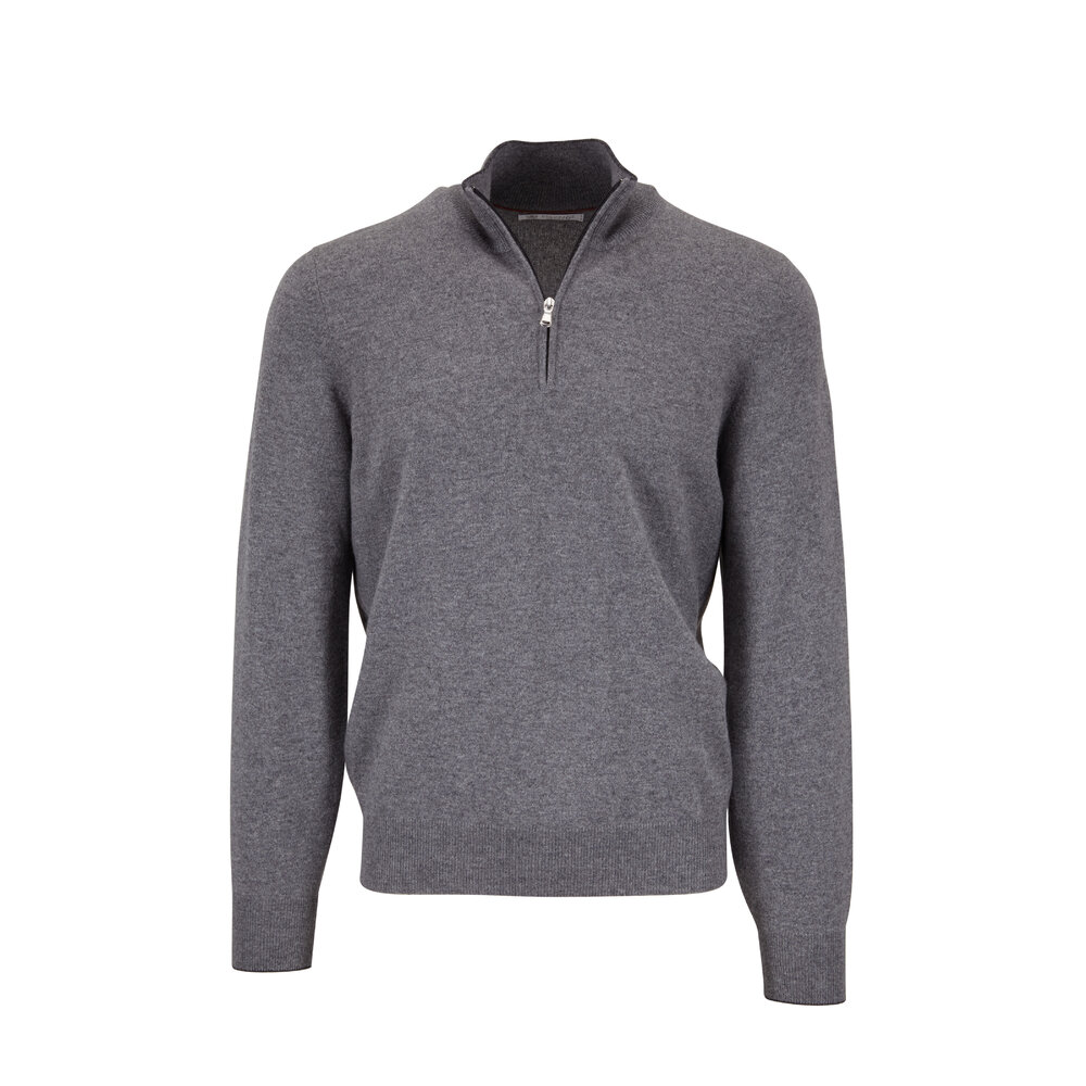 Brunello Cucinelli Gray Cashmere Quarter Zip Pullover