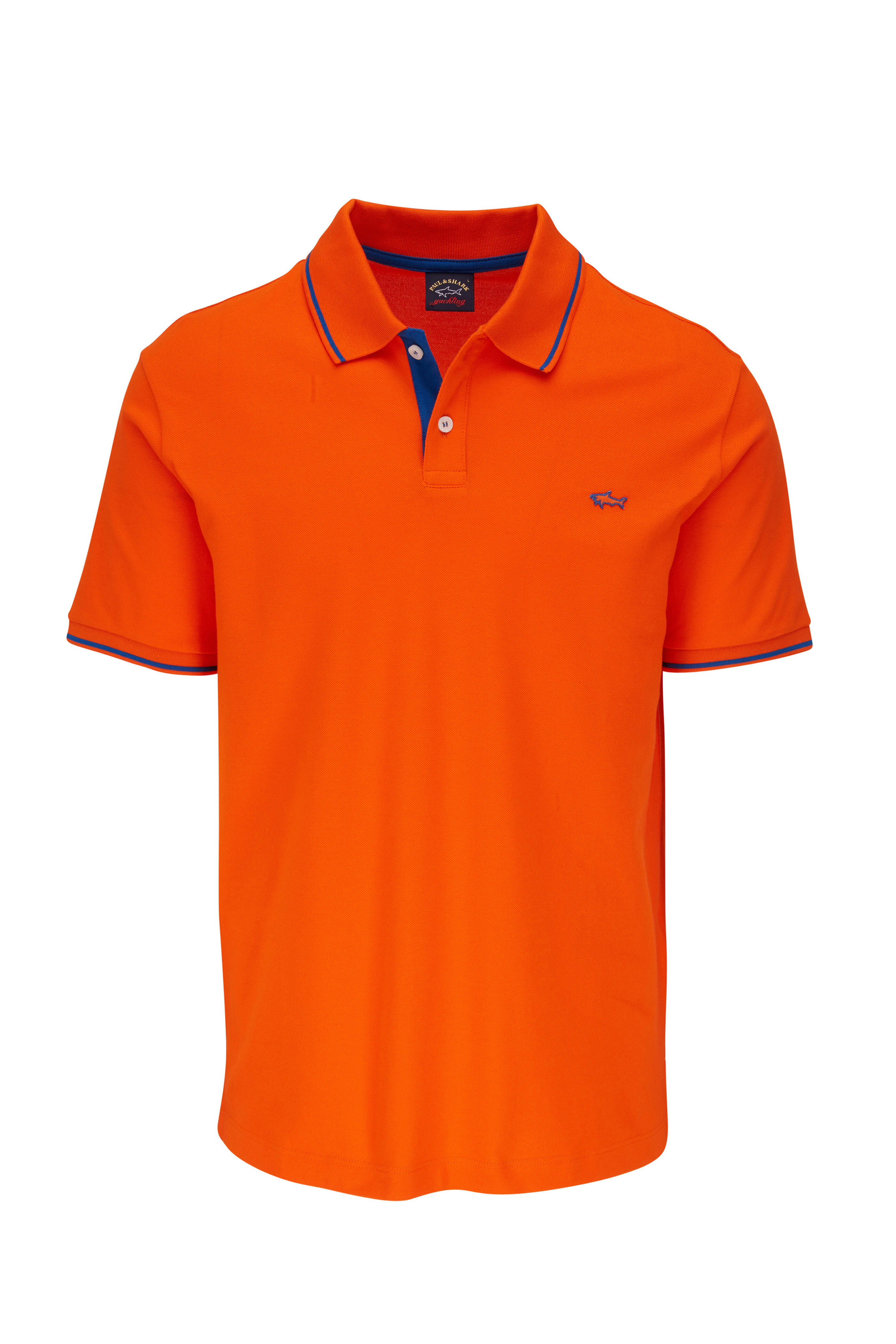 Paul Shark Orange Navy Tipped Piqué Polo Mitchell Stores