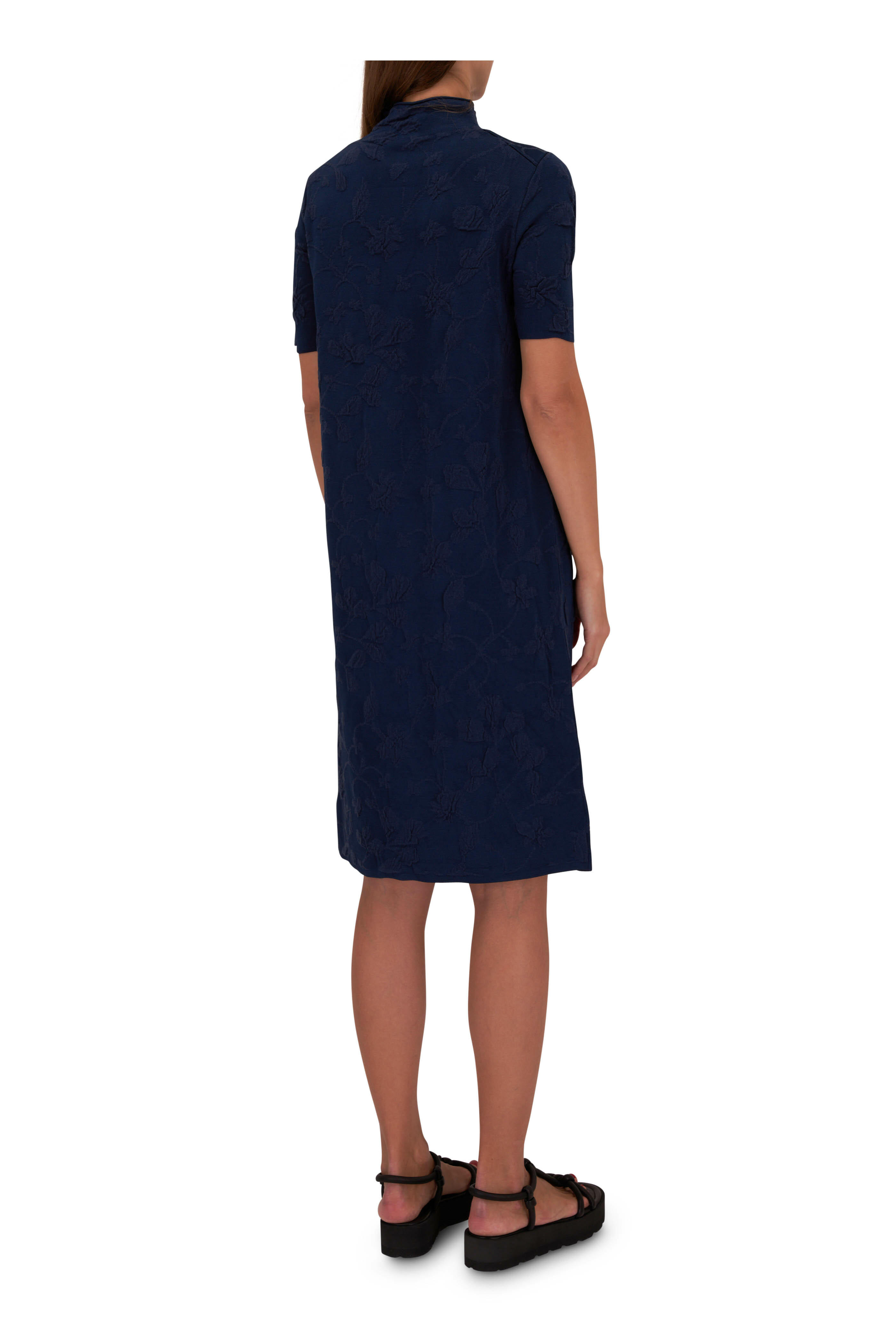 Lafayette New York Midnight Blue Floral Jacquard Sweater Dress