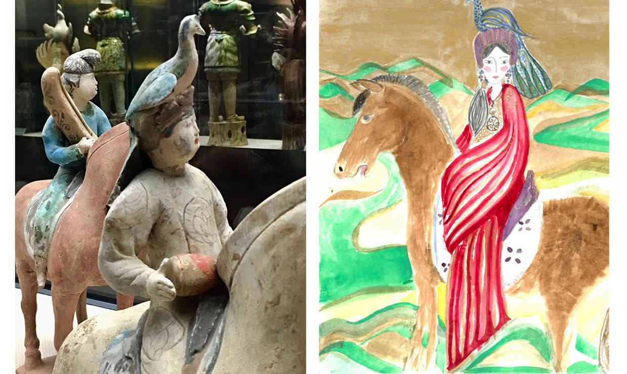 Tang Dynasty ceramics from the Shaanxi Museum in Xi’an. Inspiration for Temple’s watercolor Tang Dynasty ceramics from the Shaanxi Museum in Xi’an. Inspiration for Temple’s watercolor