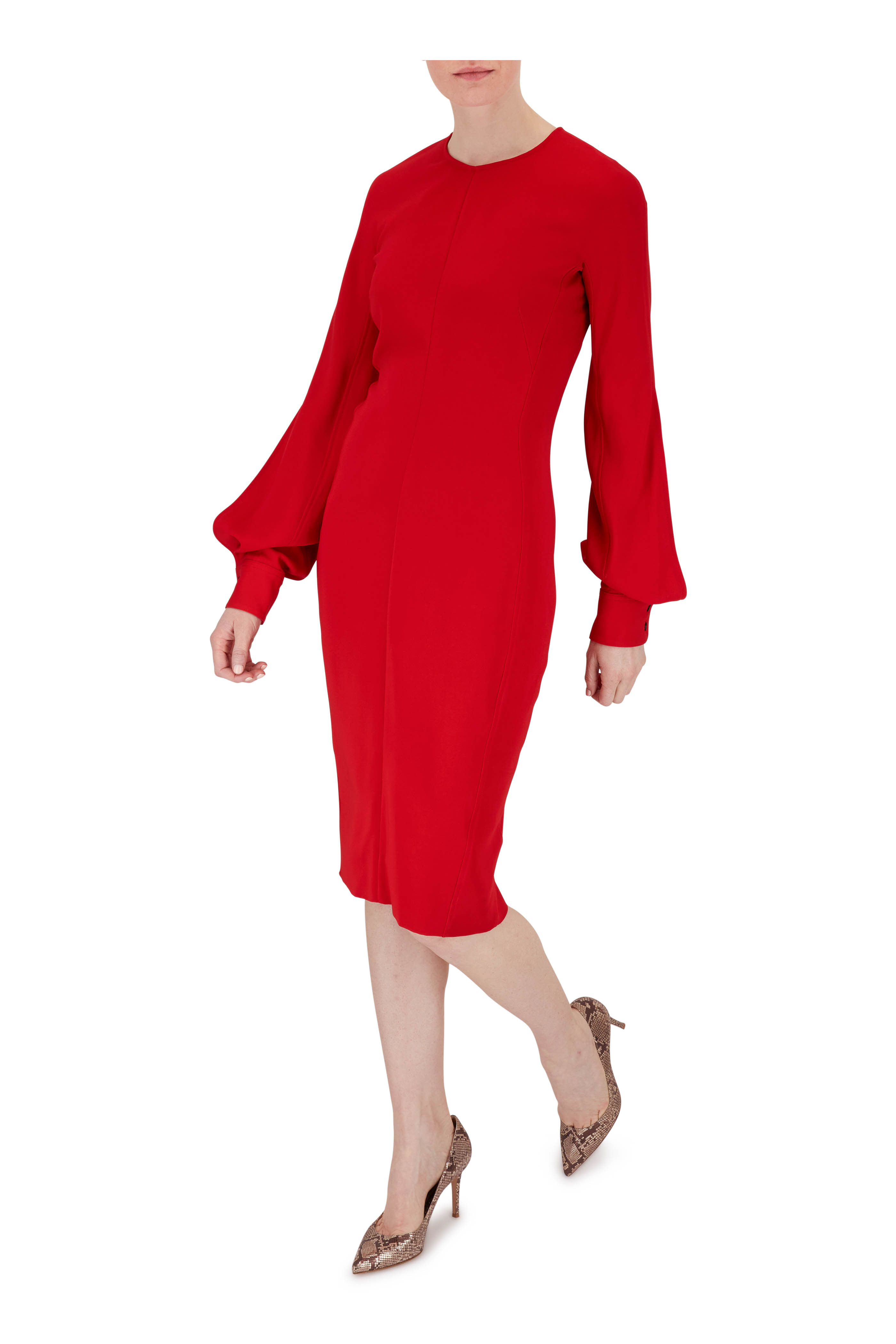 red fitted midi dress