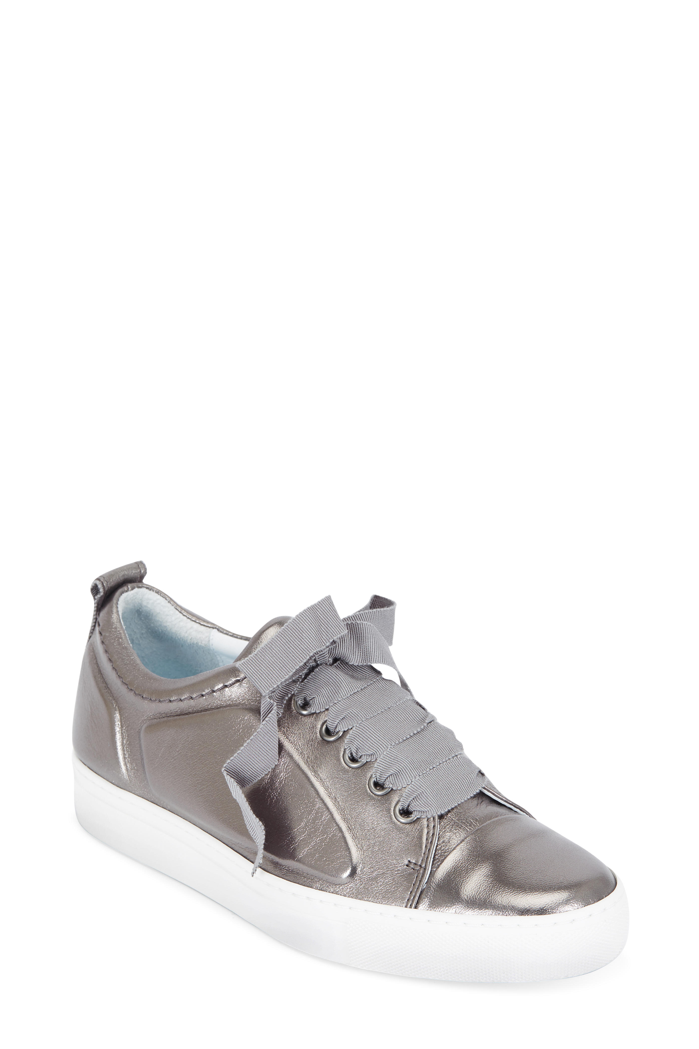 gunmetal shoes for women on Lanvin Gunmetal Metallic Leather Low Top Sneaker Mitchell Stores