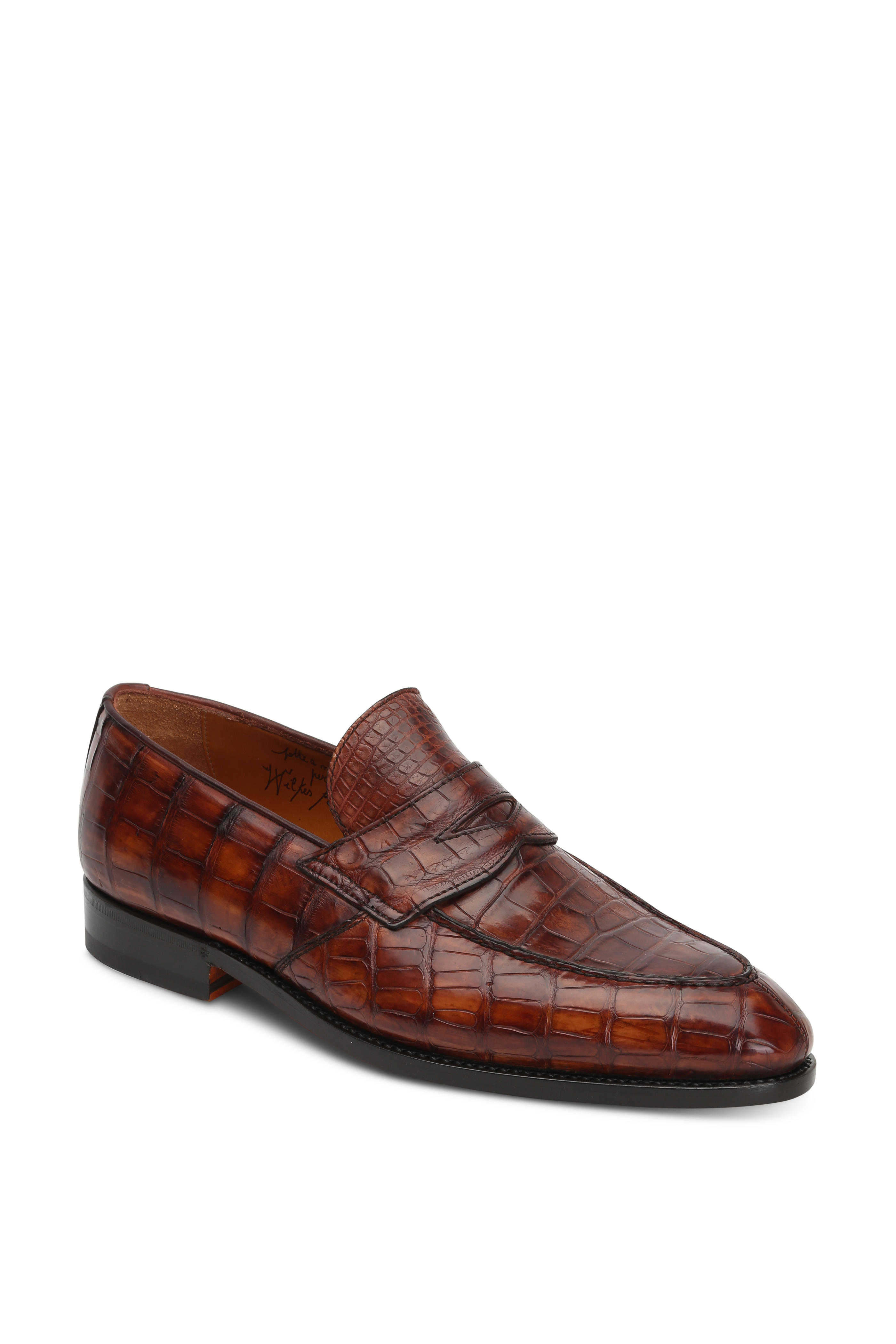 alligator penny loafers