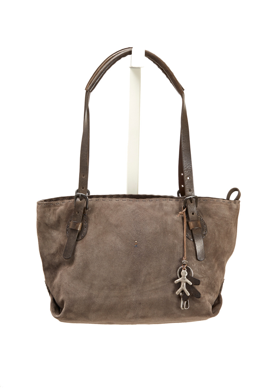 Ebano Brown Suede Small Zip Tote