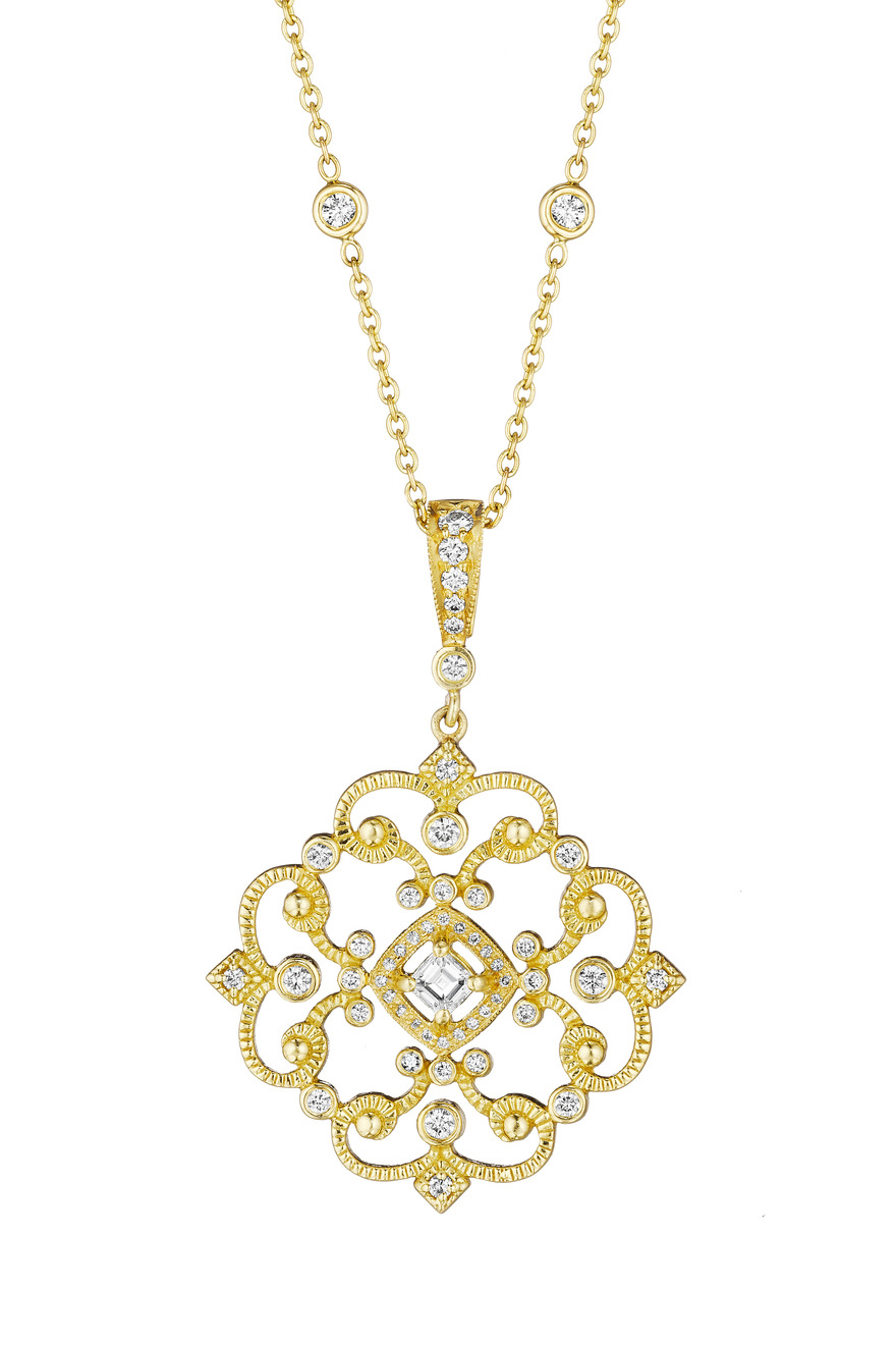 Yellow Gold Antique Open Scroll Enhancer with Diamond Bale