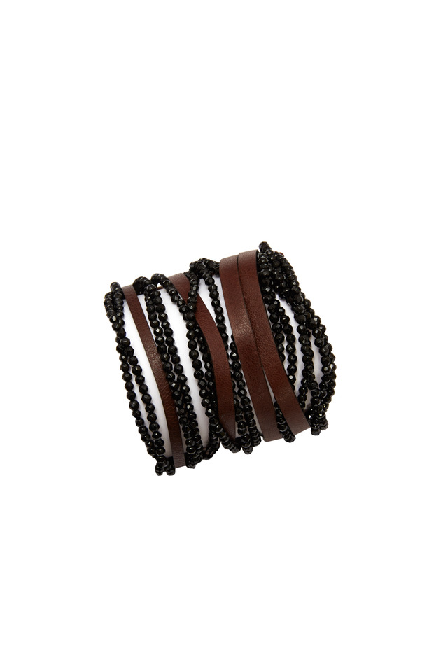 Black & Tobacco Agate Leather Cuffs
