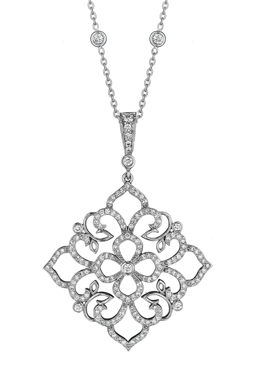 White Gold Lace Leaf Enhancer Pendant