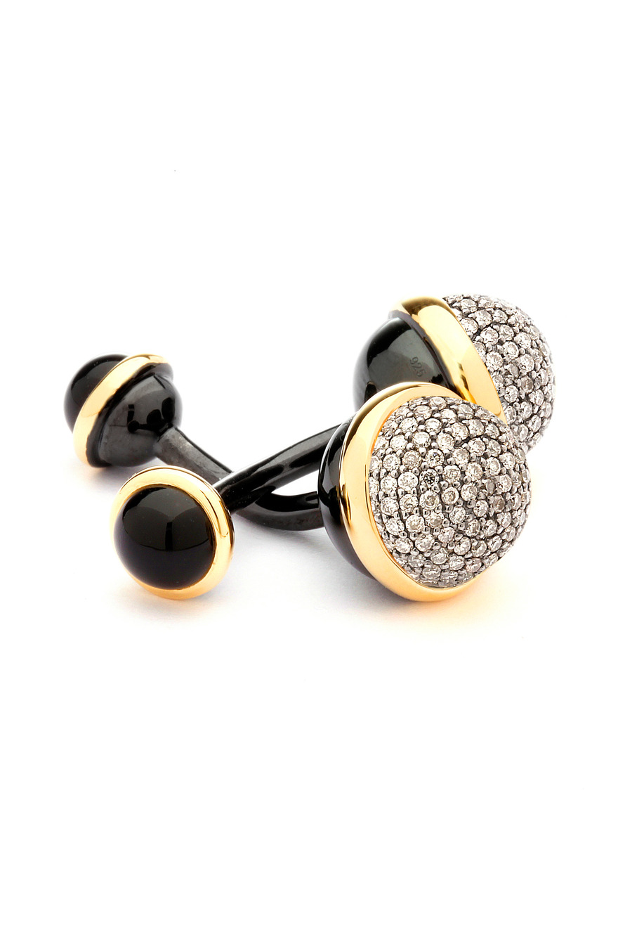 Black Onyx Champagne Diamond Bauble Cuff Links