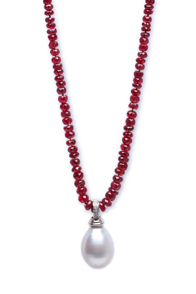 Yellow Gold Ruby Spinel South Sea Pearl Pendant