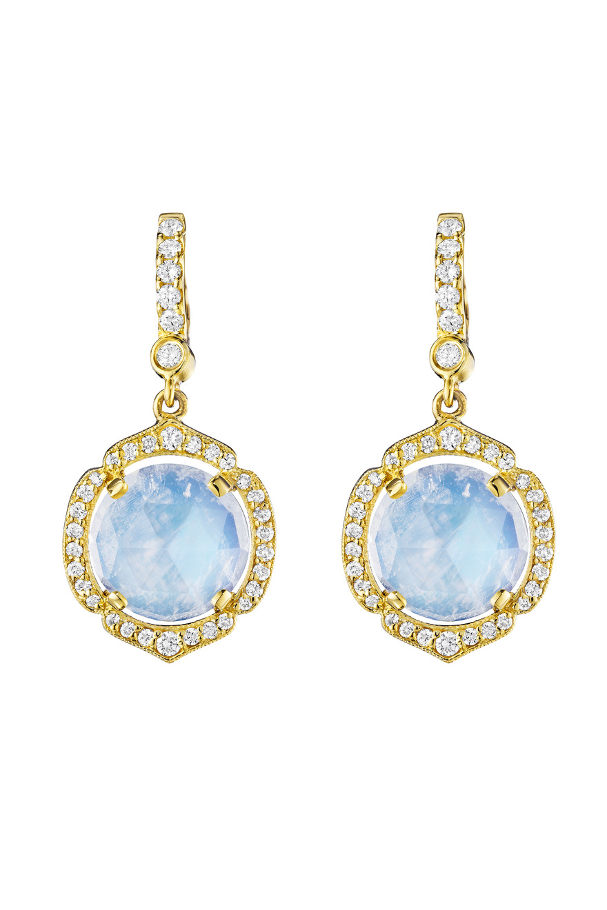 Gold Diamond Rose-Cut Moonstone Earrings