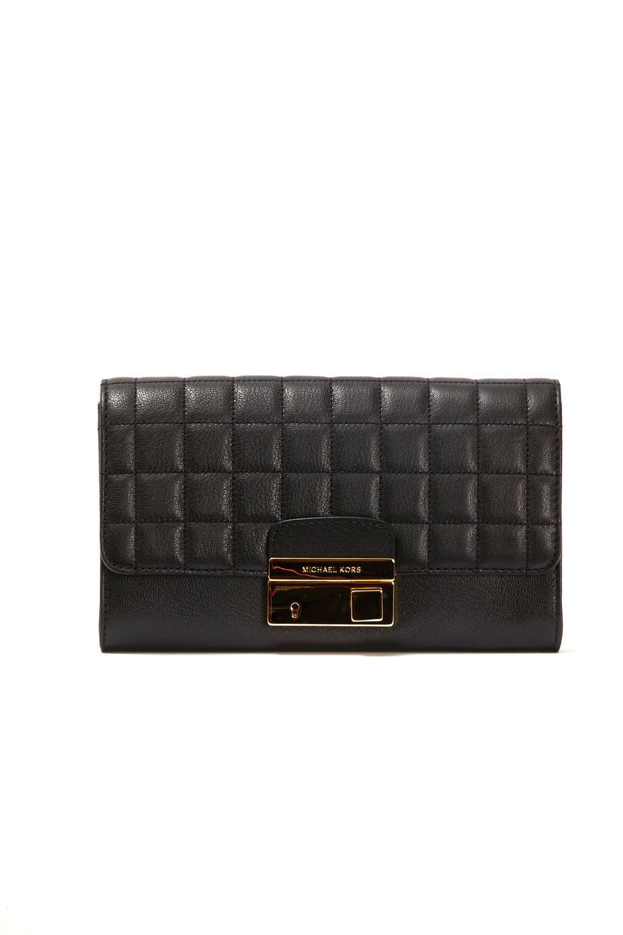 Gia Black Quilted Leather Clutch