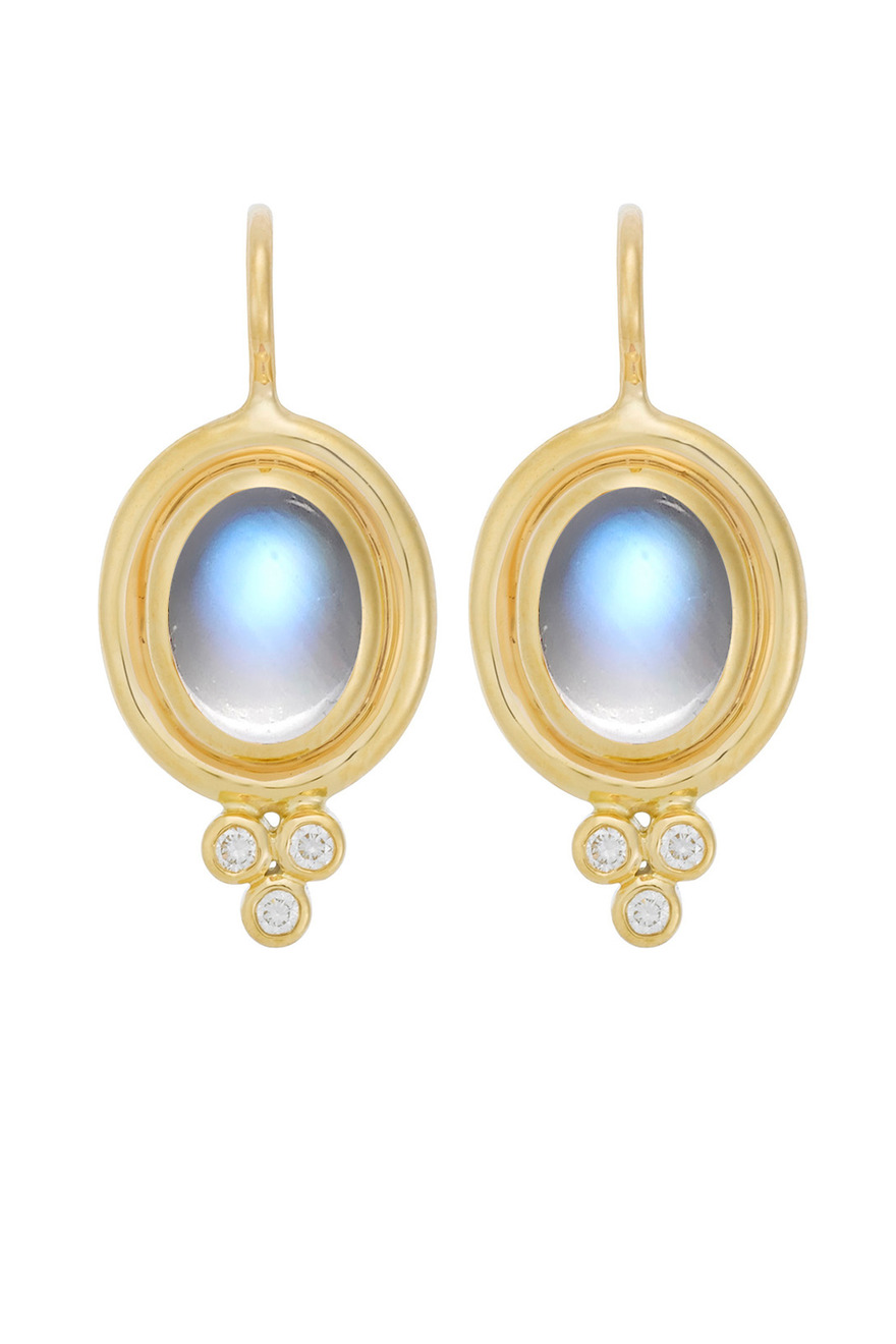 Yellow Gold Blue Moonstone Diamond Earrings