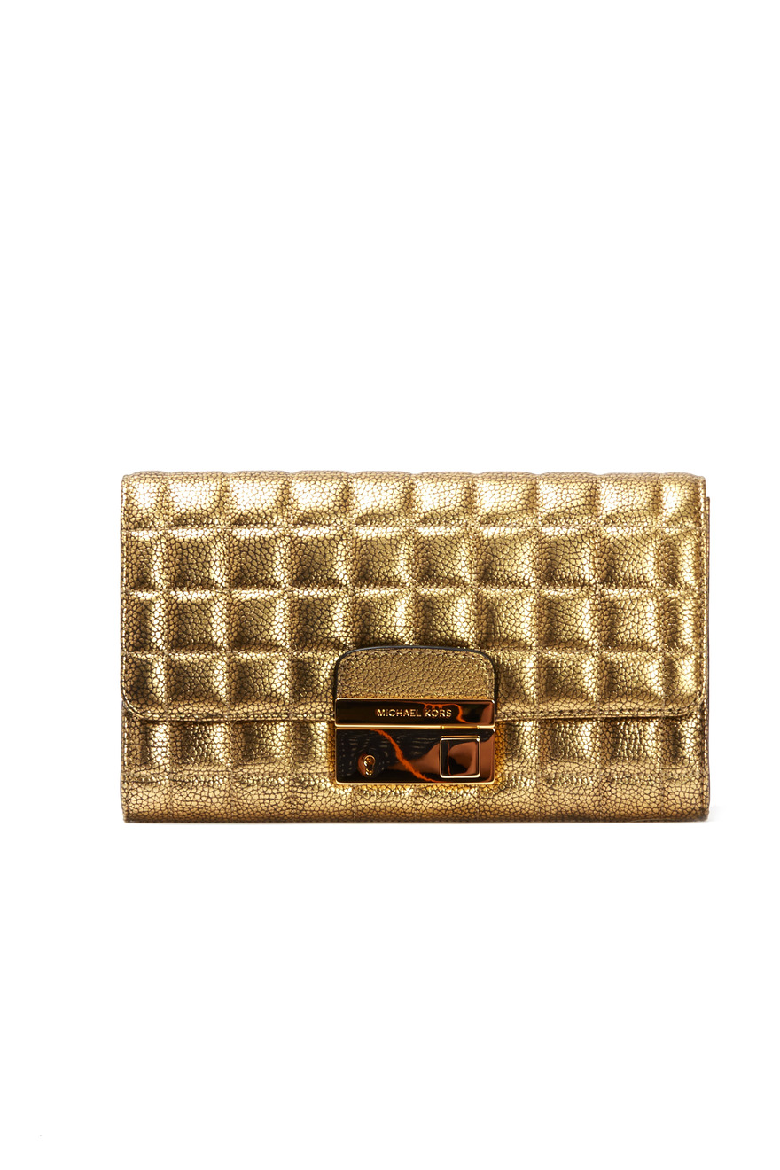 Gia Gold Quilted Leather Clutch