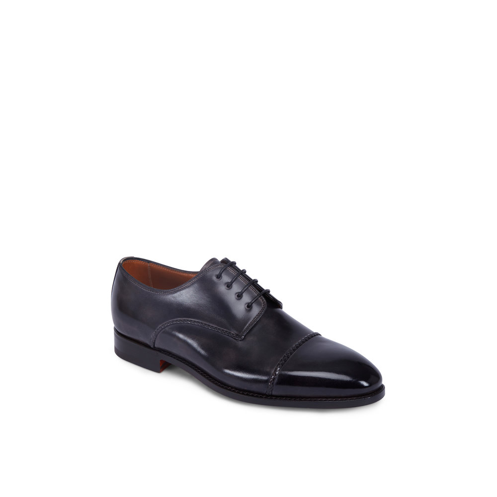 Bontoni - D'Amore Grey Leather Cap-Toe Derby Shoe | Mitchell Stores