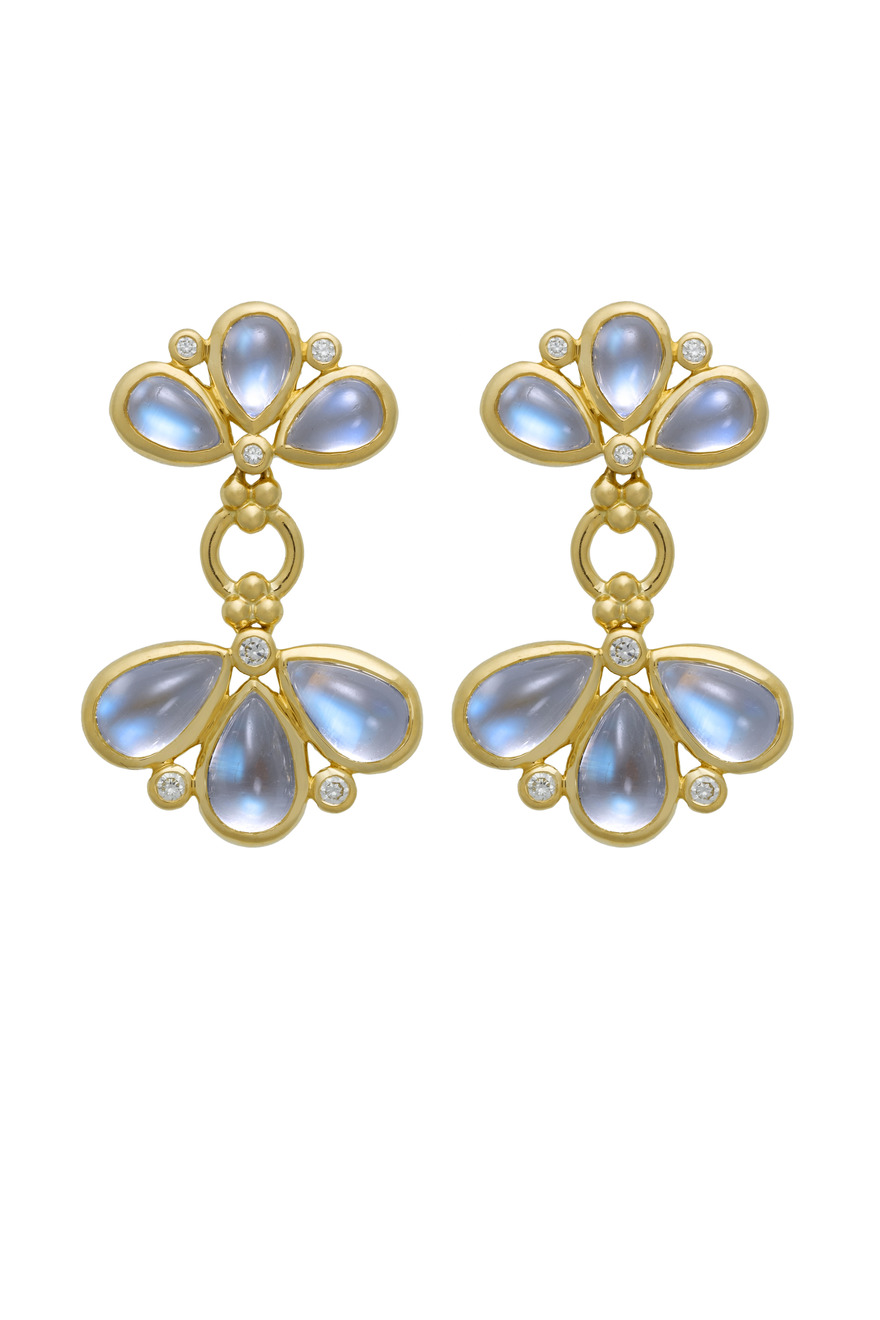 Blue Moonstone & Diamond Fan Earrings