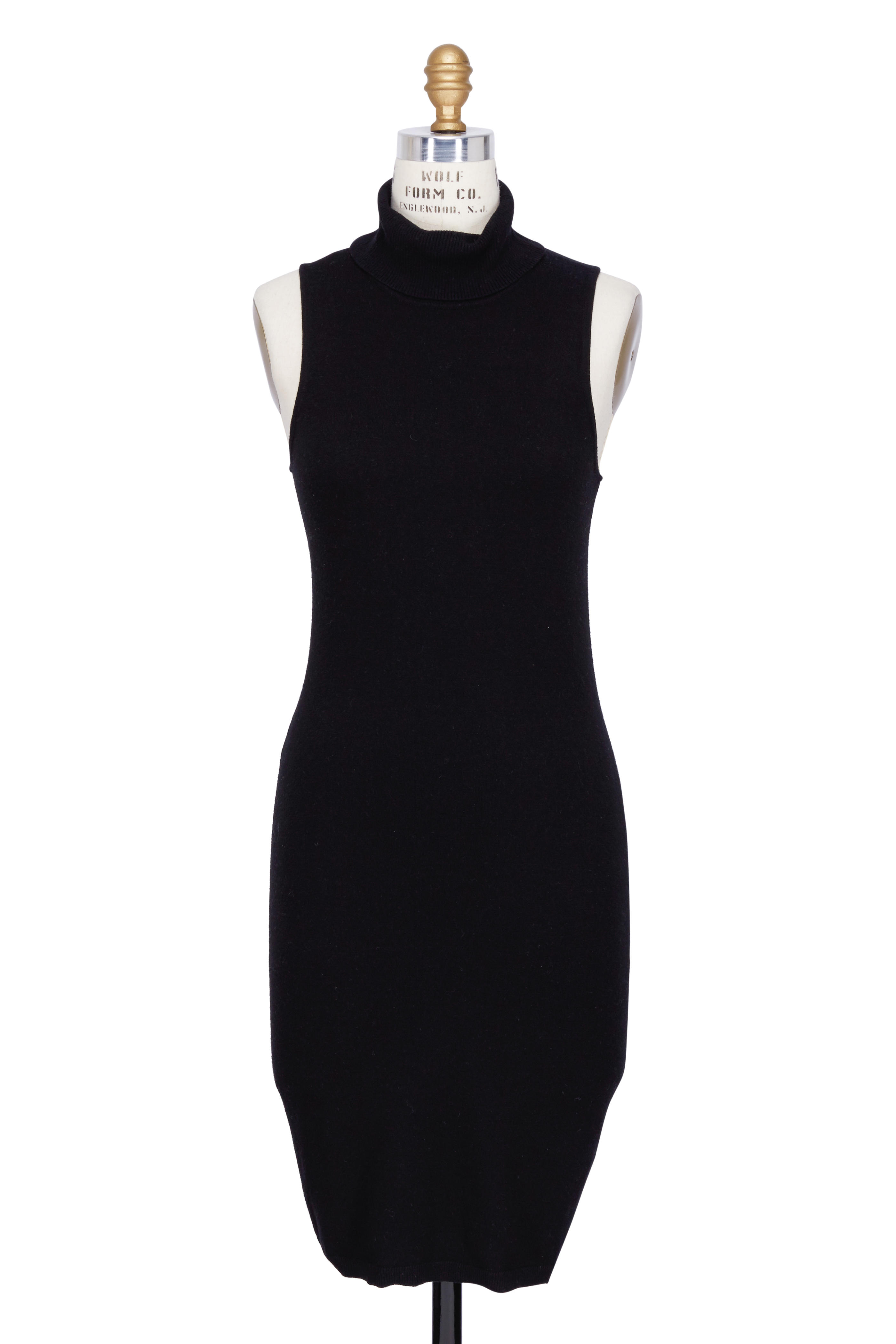 black sleeveless turtleneck dress