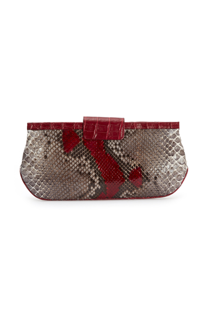 Red Python Crocodile Tab Clutch
