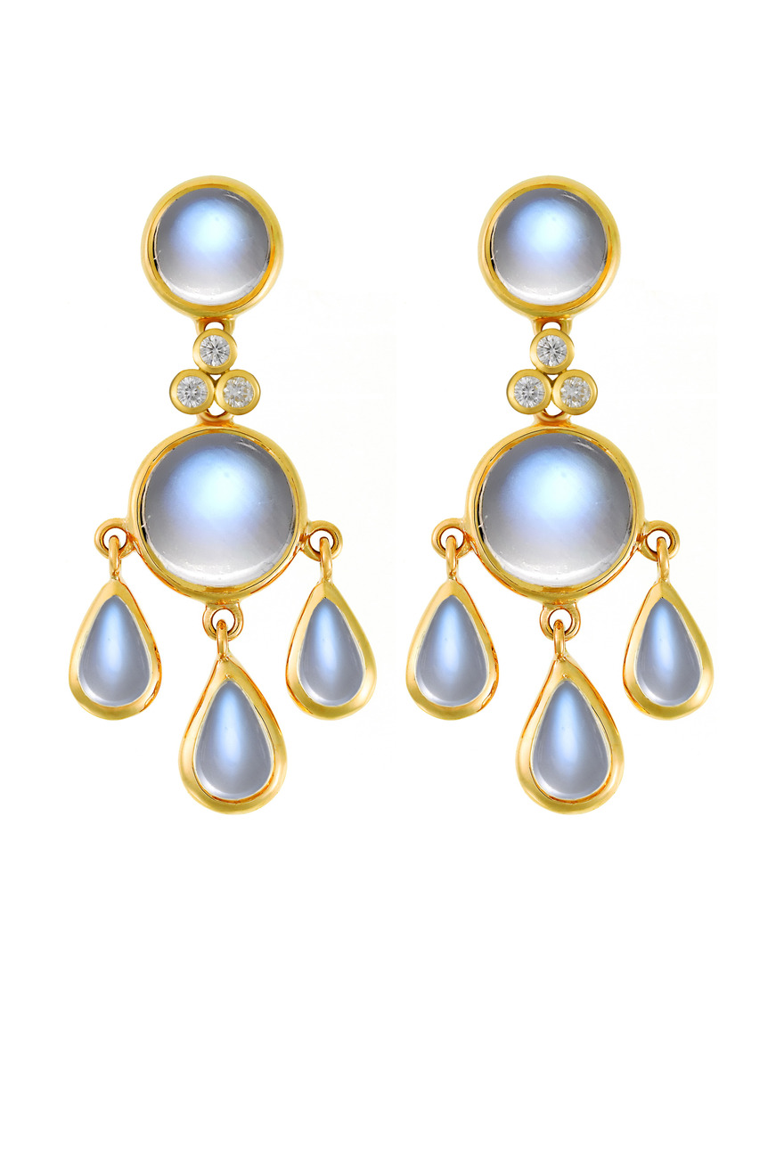 Blue Moonstone Gold Diamond Earrings
