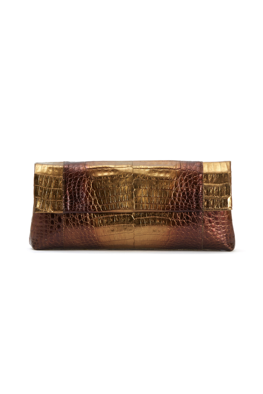 Gold & Black Crocodile Front Flap Clutch