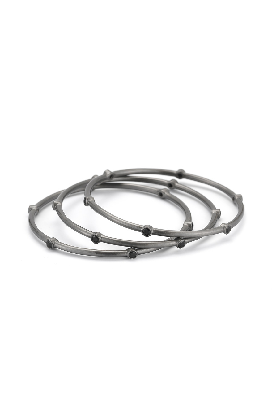 Sterling Silver Ruthenium Topaz Stack Bangles