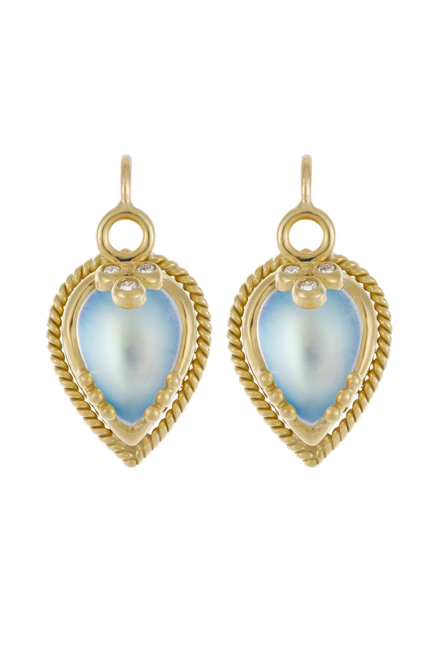 Gold Blue Moonstone Chinese Bead Earrings