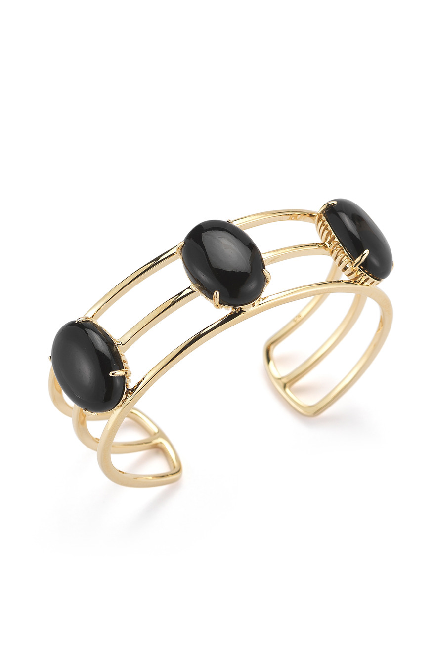 Gold Plated Berlin Oval Cabochon Cuff With Black Onyx