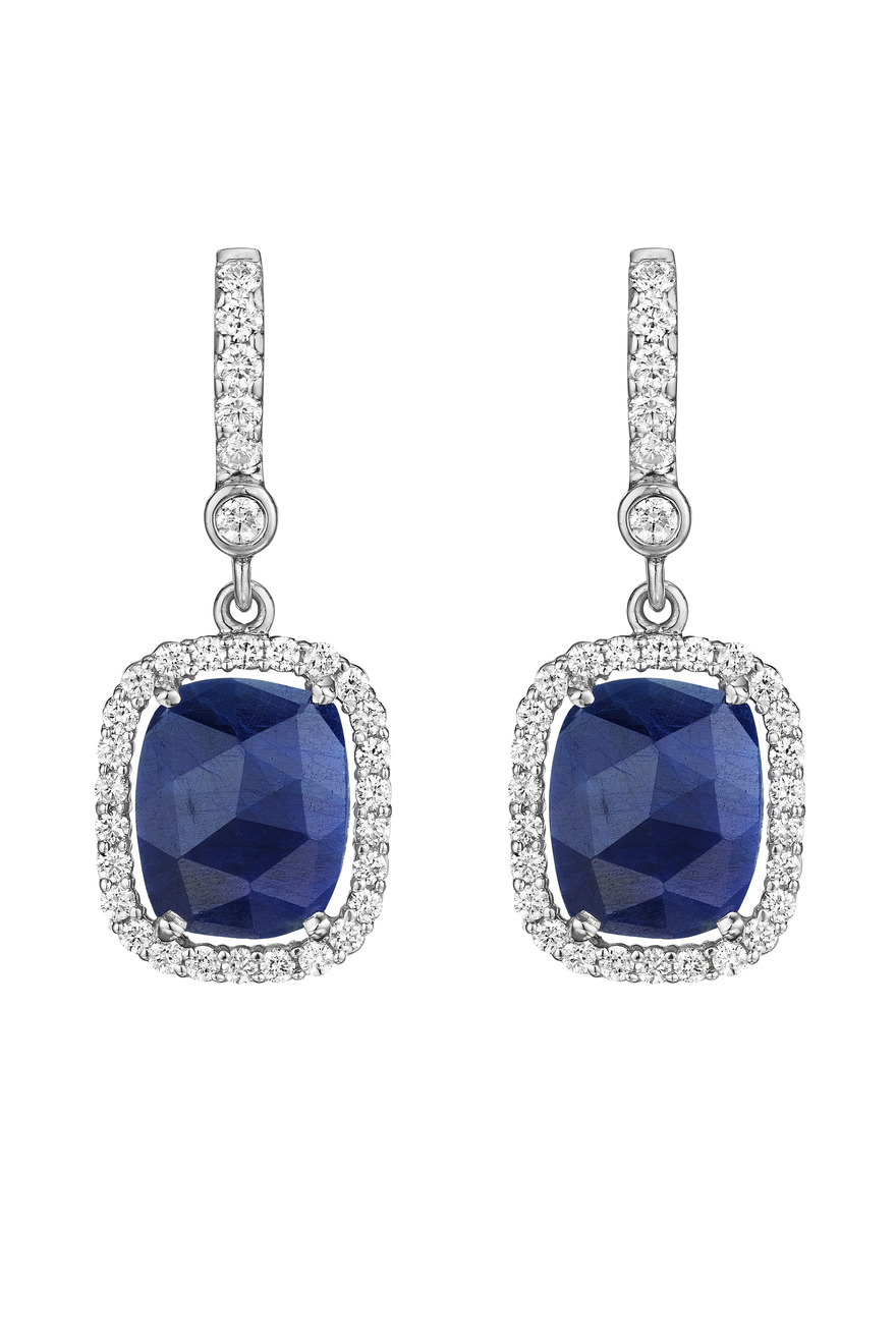 White Gold Diamond Sapphire Earrings