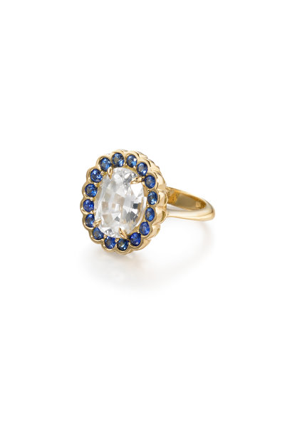 Ray Griffiths - 18K Yellow Gold White Zircon & Sapphire Ring | Mitchell ...