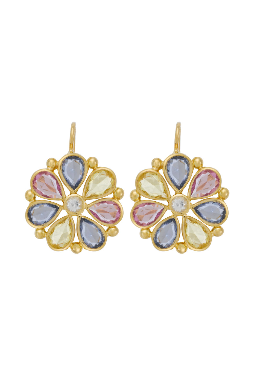Large Sapphire Flower Earrings