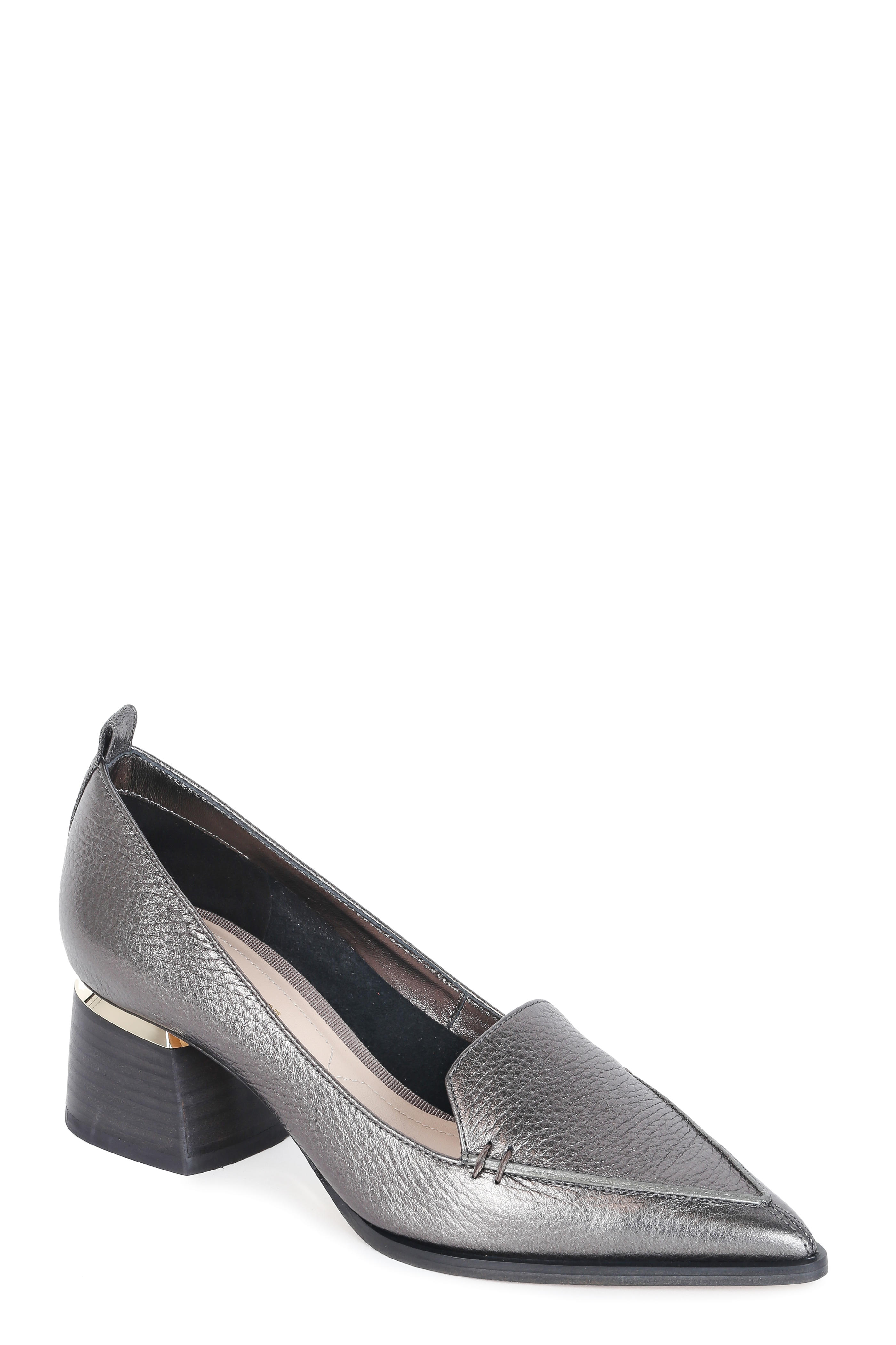 Nicholas Kirkwood Beya Pewter Leather Pointed Loafer Pump, 55mm