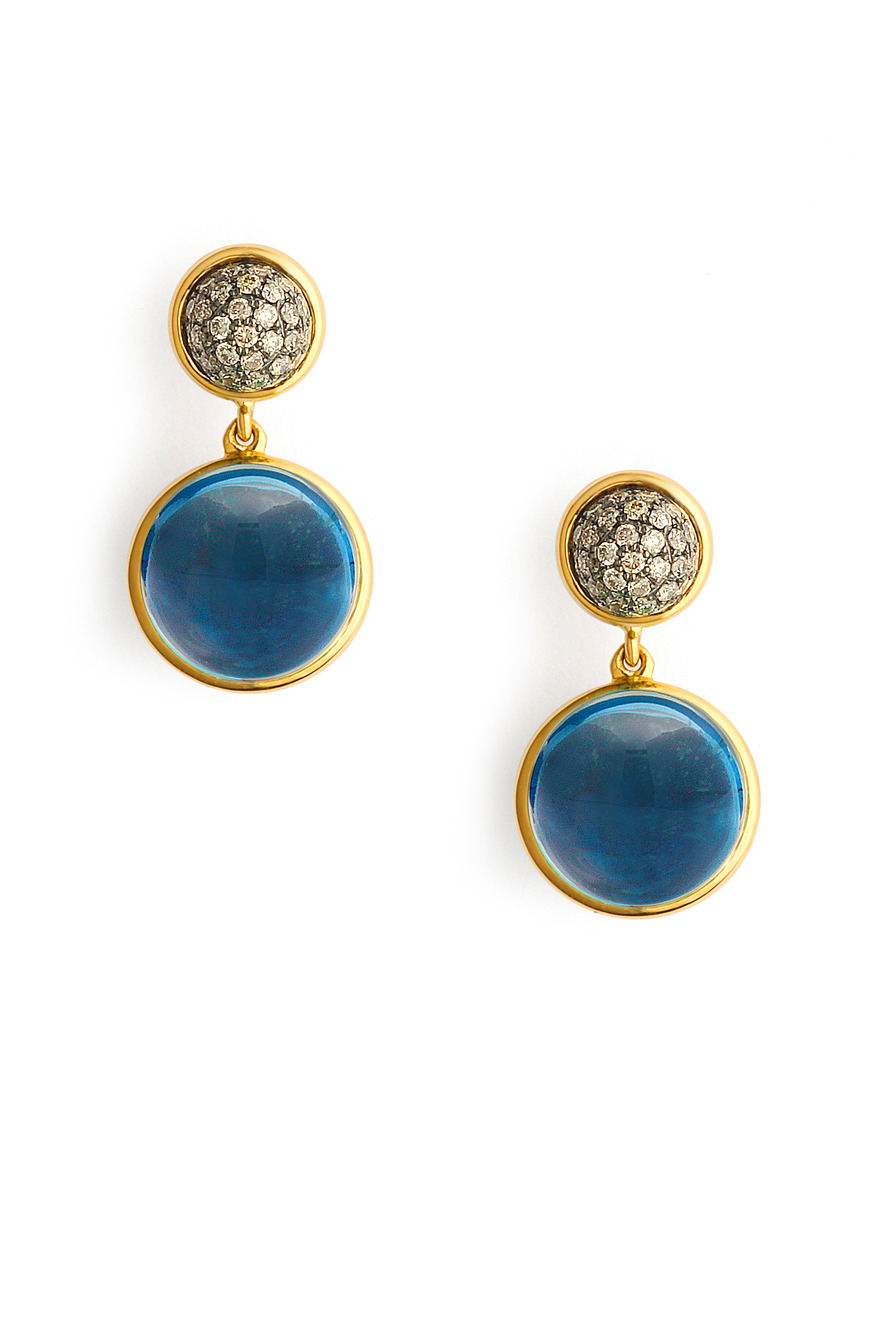 Longdon Blue Topaz Big Baubles Earrings with Champagne Diamonds