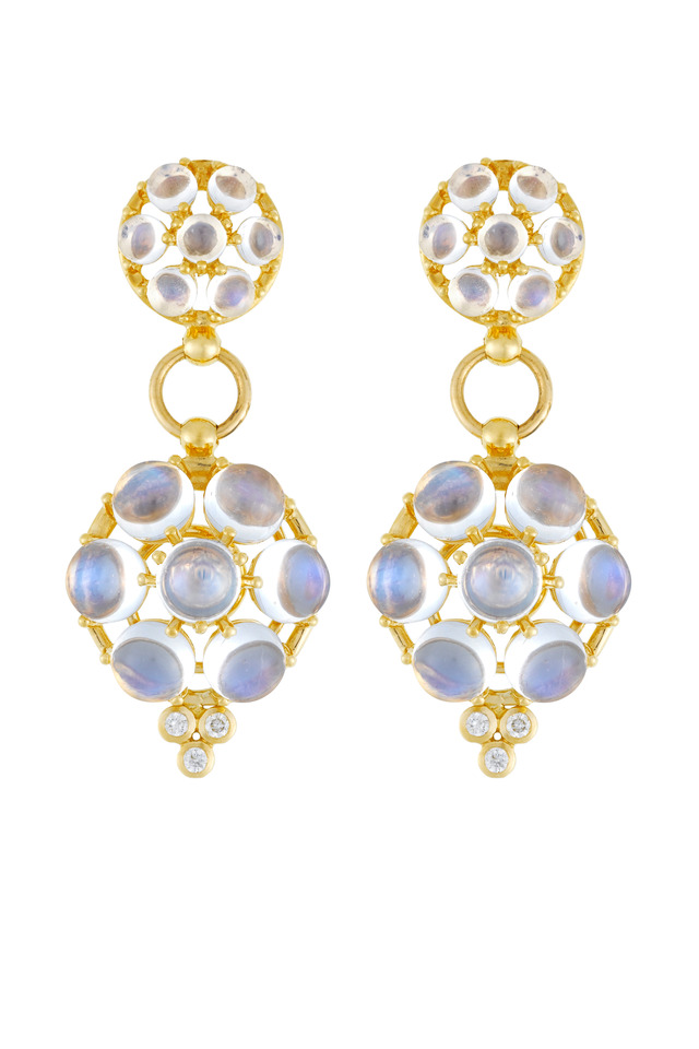 Blue Moonston Double Drop Diamond Disc Earrings