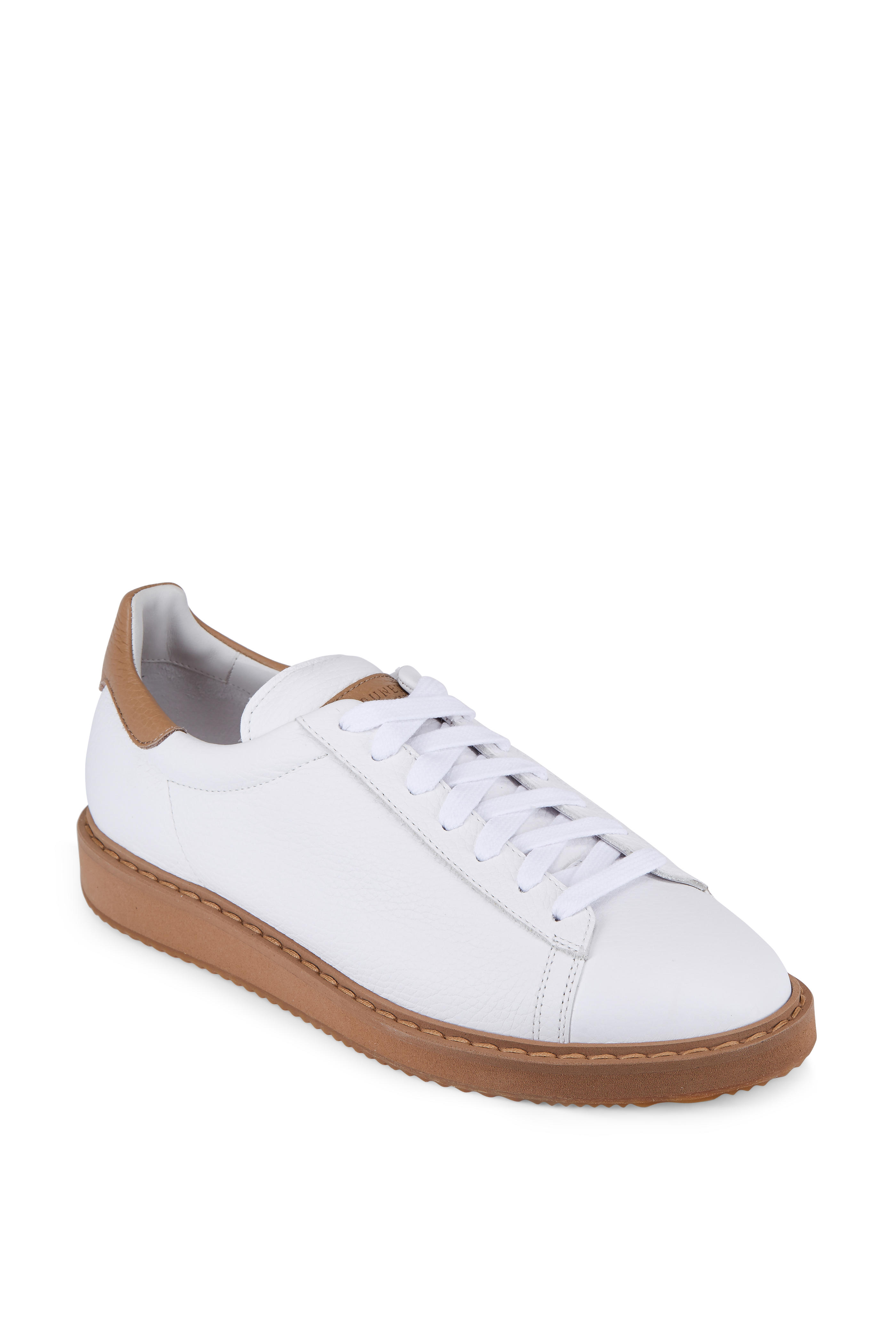 white leather lace up sneakers