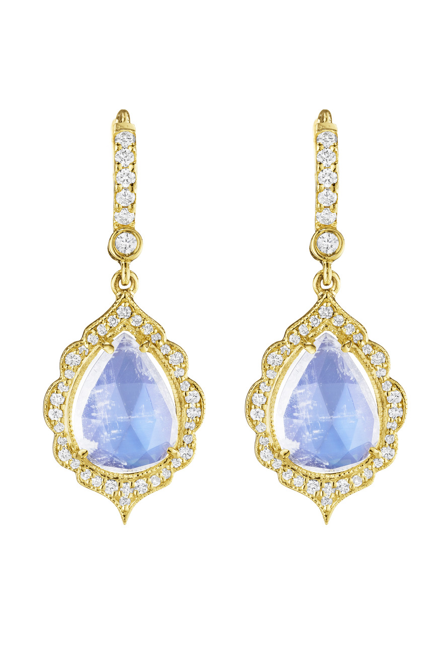 Gold Diamond Moonstone Earrings