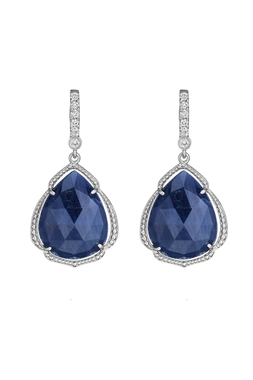 White Gold Pear Shape Blue Sapphire Earrings