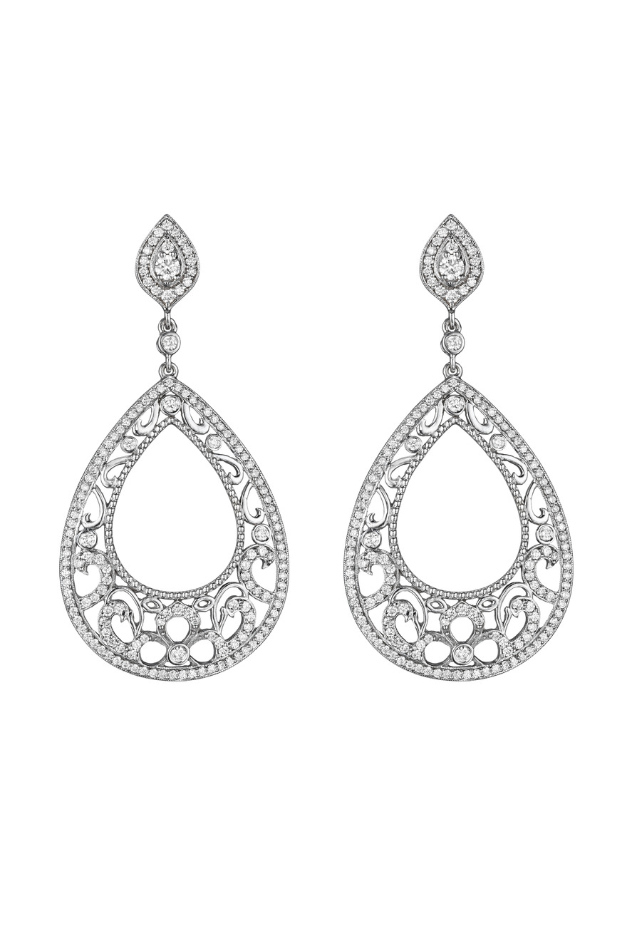 White Gold Diamond Scroll Earrings