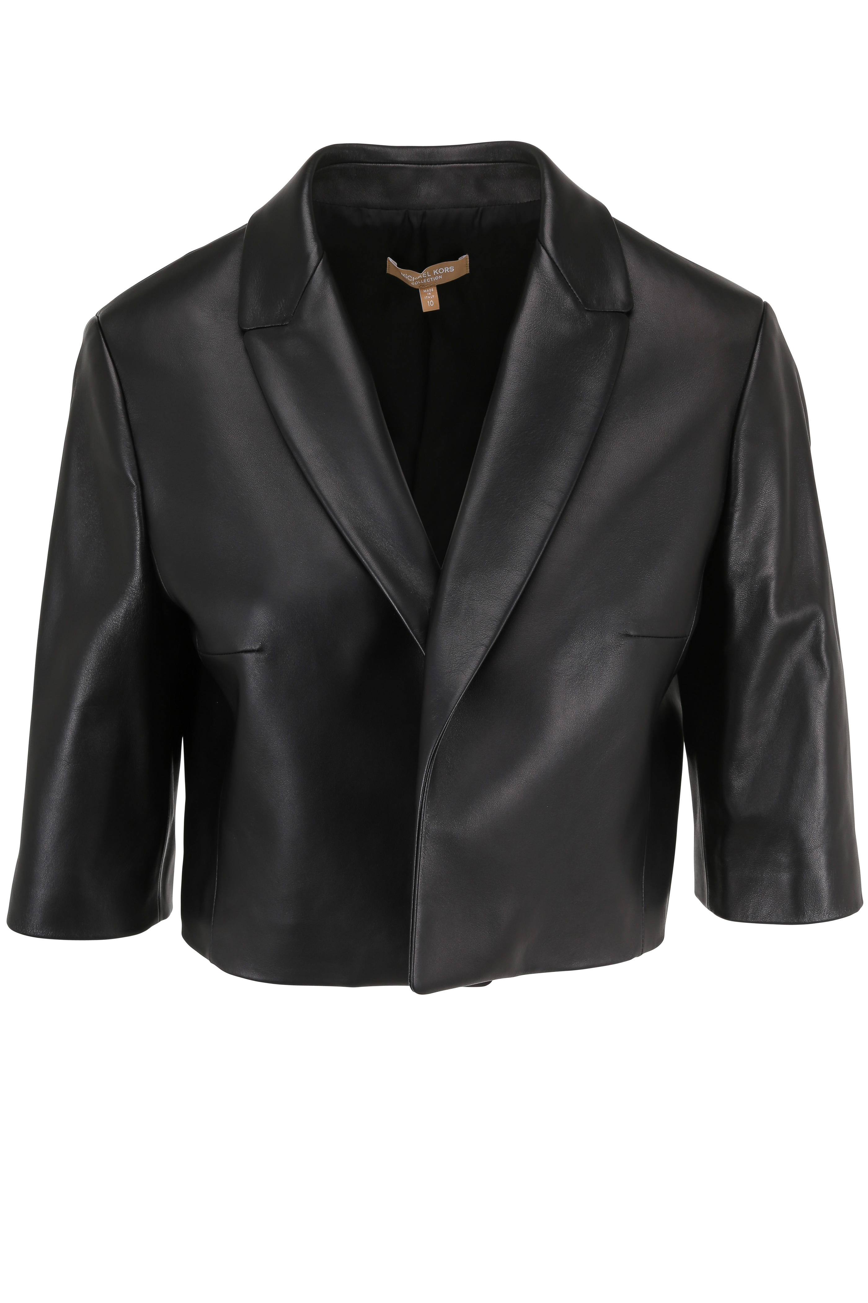 Michael Kors Collection Black Leather Cropped Jacket Mitchell Stores