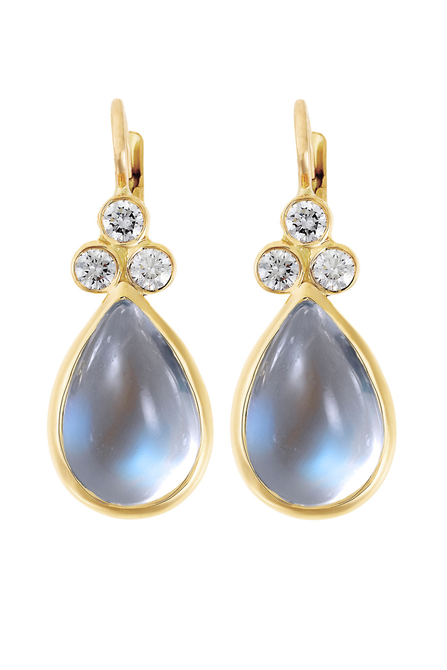 Gold Blue Moonstone Diamond Earrings