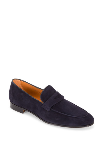 Gravati - Navy Blue Suede Penny Loafer | Mitchell Stores