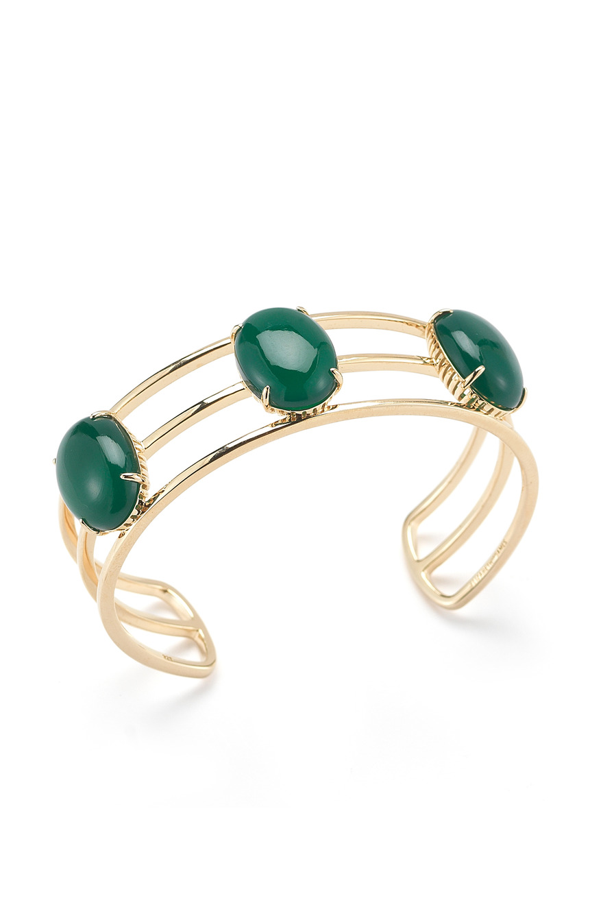 Gold Plated Berlin Oval Cabochon Cuff With Green Agate