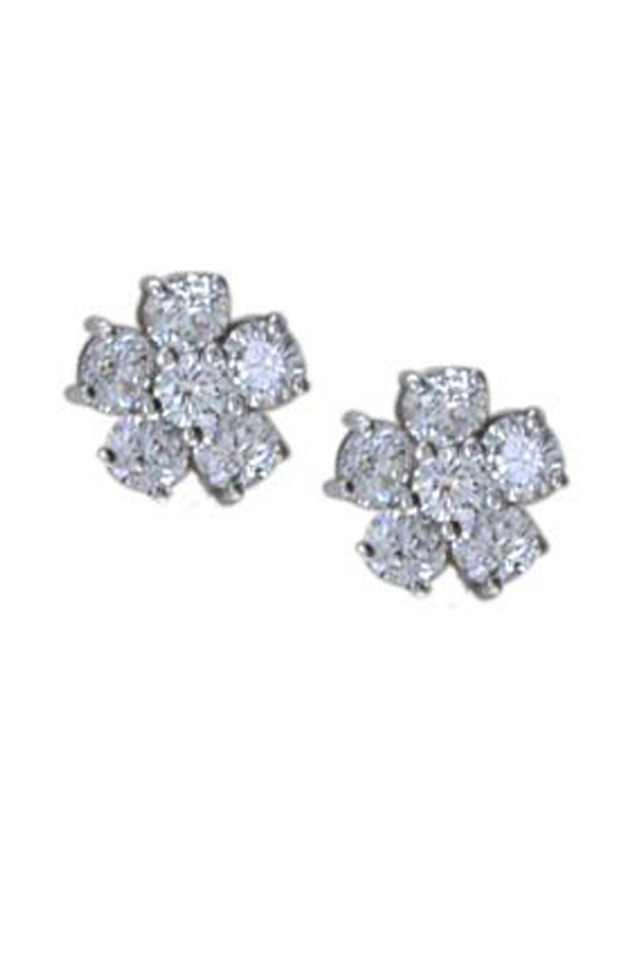 Platinum White Diamond Flower Stud Earrings