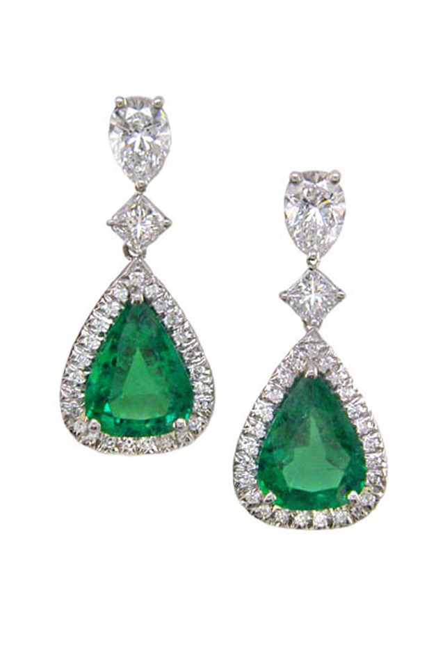 Platinum Emerald Diamond Earrings
