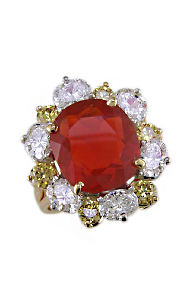 Fire Opal Diamond Ring