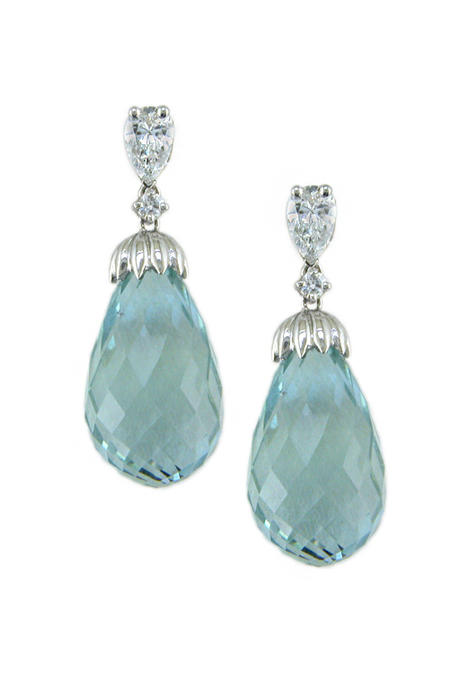 Platinum Diamond Aquamarine Earrings