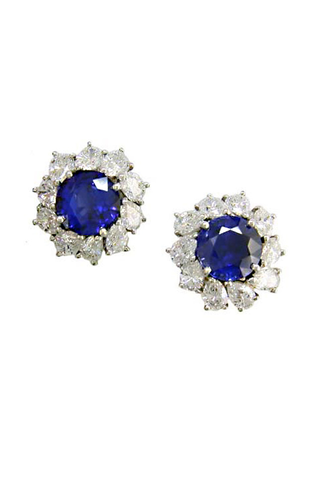 Blue Sapphire & Diamond Platinum Earrings