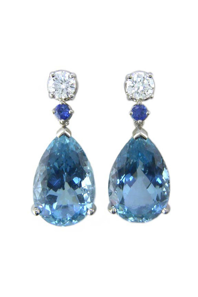 Platinum Diamond Aqua Sapphire Earrings