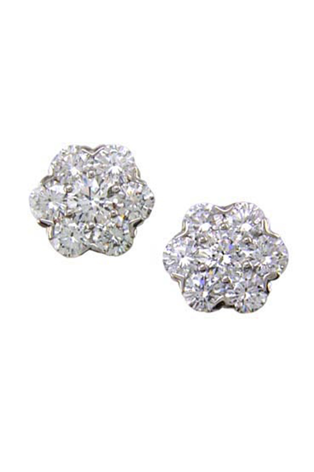Platinum Diamond Cluster Stud Earrings